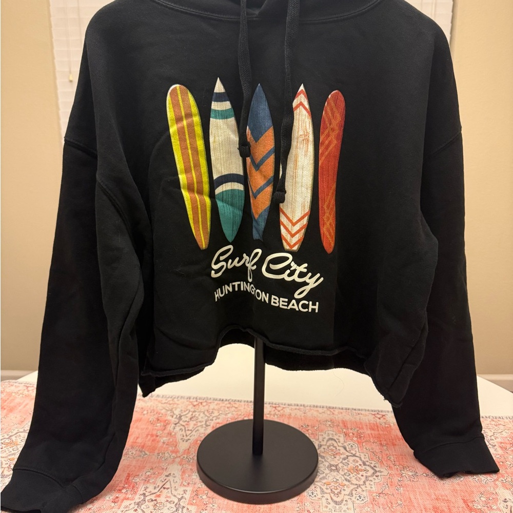 Black Surf City Hoodie with Colorful Surfboards